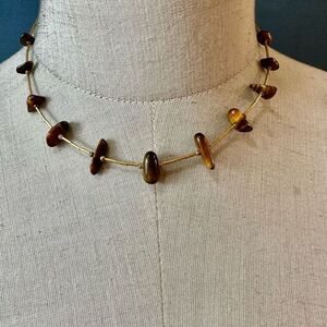 Gold tone tigers eye chip collar  necklace